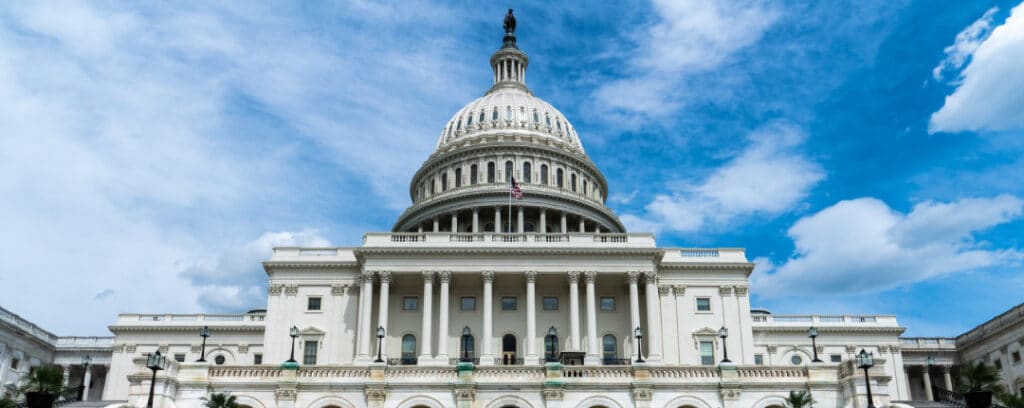 Capitol building on a sunny, blue skyed day